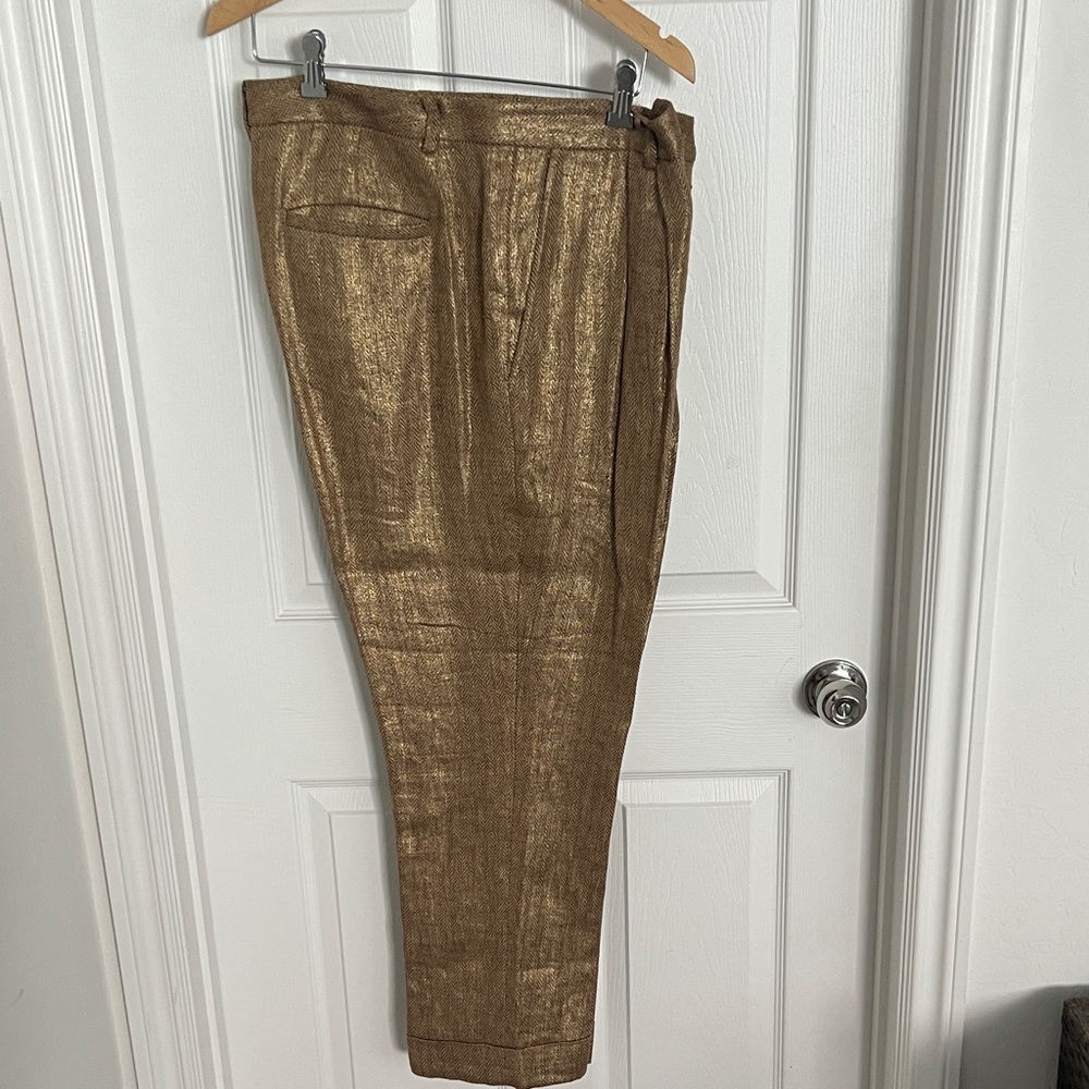 Ralph Lauren Metallic Bronze Cropped Dress Pants